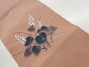 手織り紬手描き草花模様名古屋帯